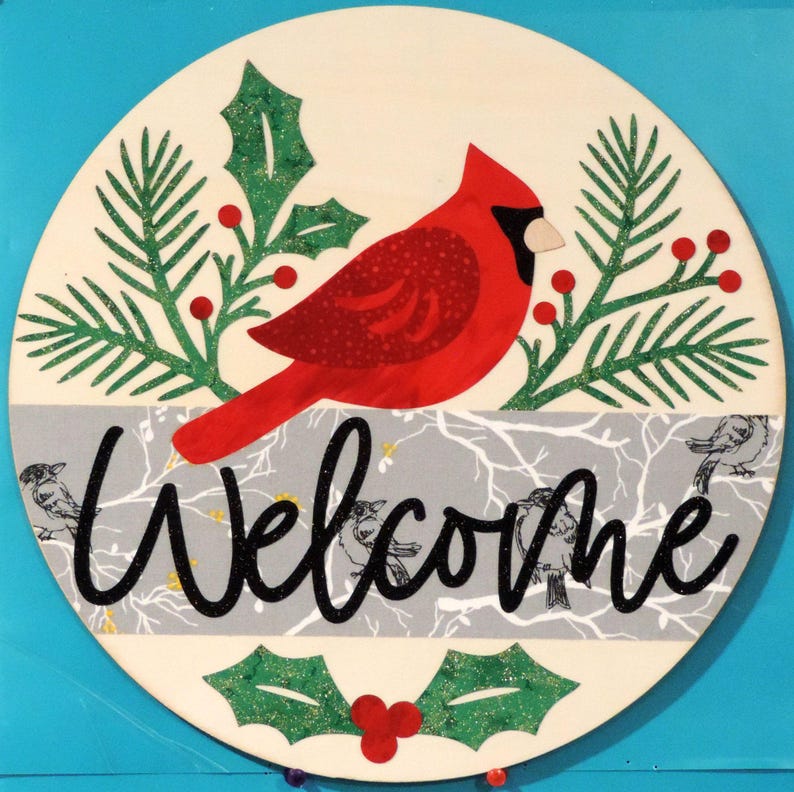 Cardinal Holly Welcome Sign, Pre-fused, Pre-cut, Laser-cut - Etsy