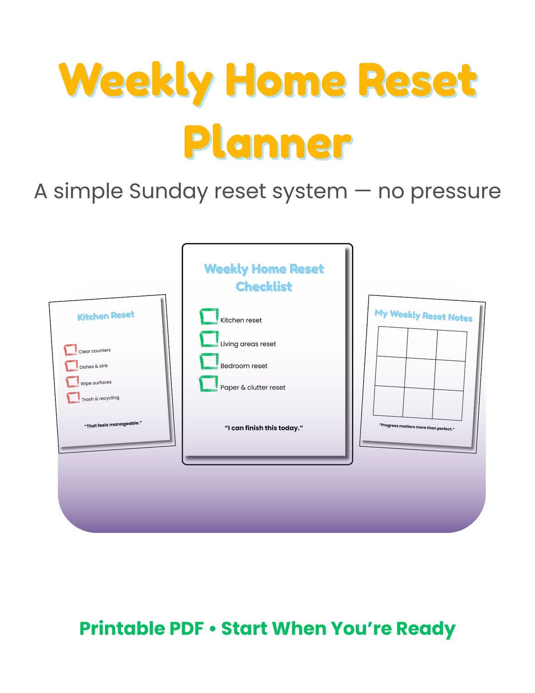 Sunday Reset Clean Checklist.pdf Weekly Home Reset Planner | Sunday Resetting Checklist | Printable ...