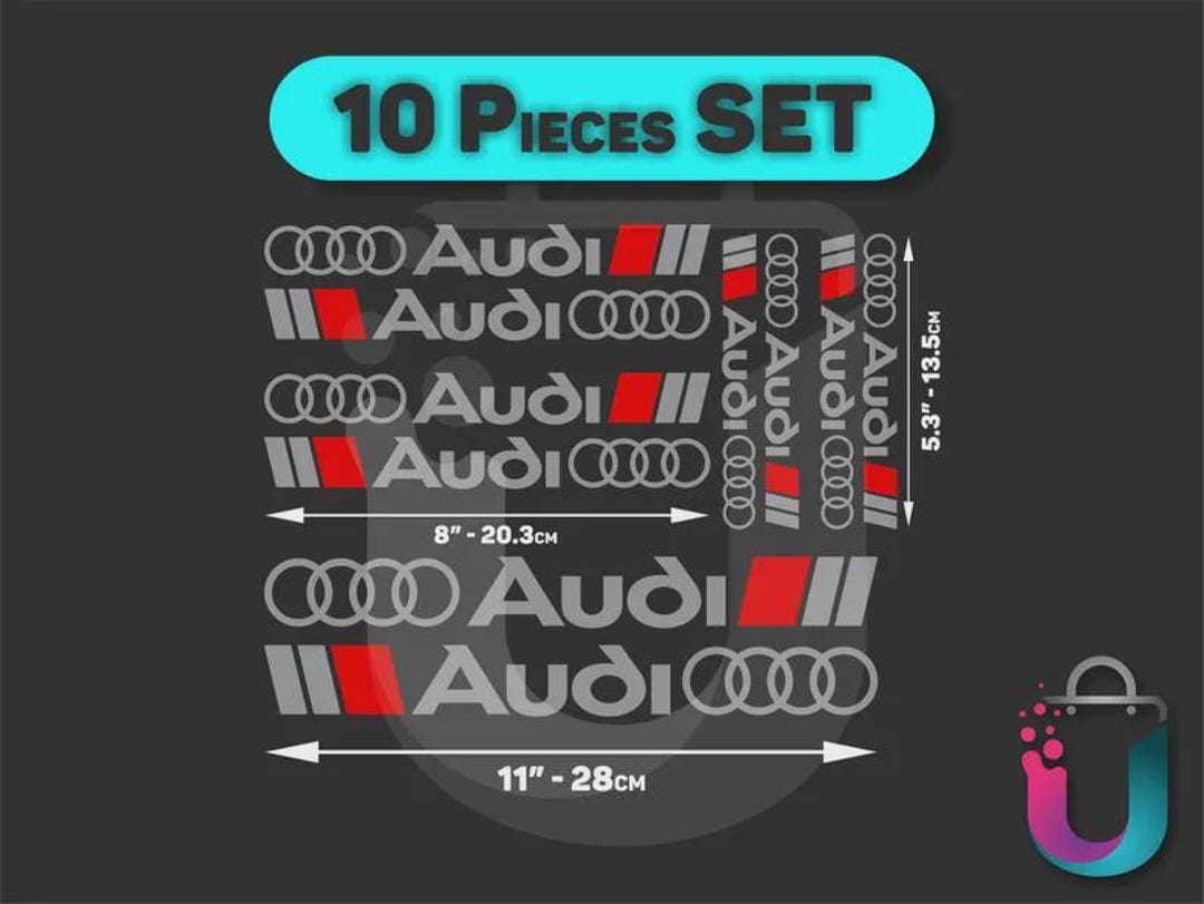 10 Piece Audi Decal Set | Silver & Red Vinyl Logo Stickers for Car ...