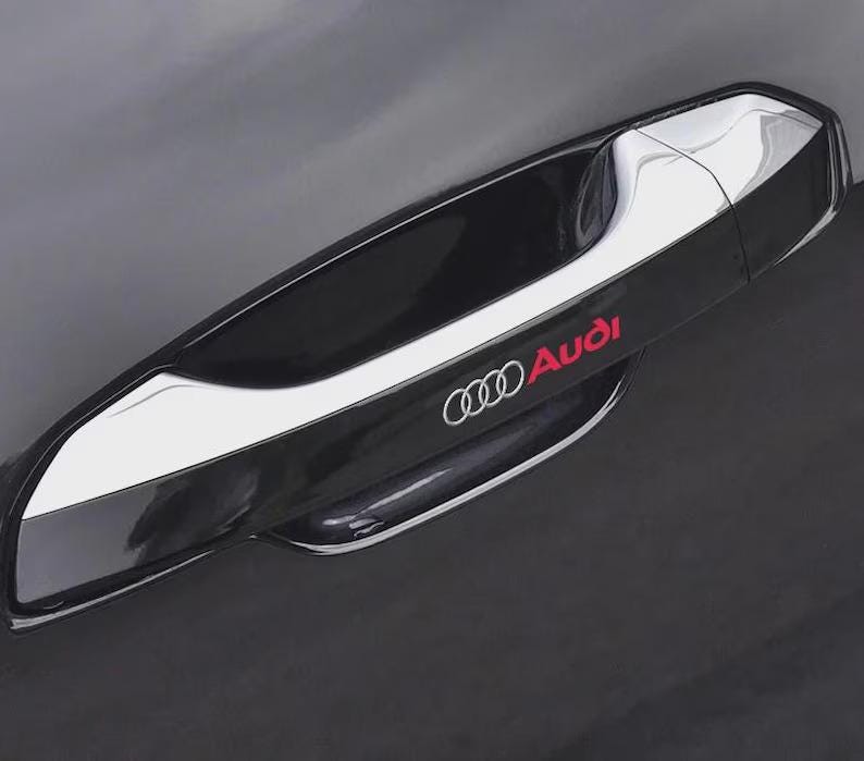 Powered By AUDI Vinyl Decal Sticker - Sport Racing Emblem In Silver/Red - Nkaz1080