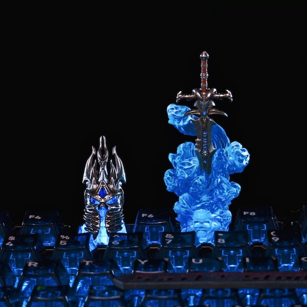 WoW keycaps, Lich King, Arthas Menethil, Frostmourne, Helm of Domination, keycaps with LED effects for mechanical keyboards