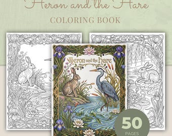 Heron & Hare Coloring Book, 50 Art Nouveau Wildlife Printable Adult Coloring Pages PDF