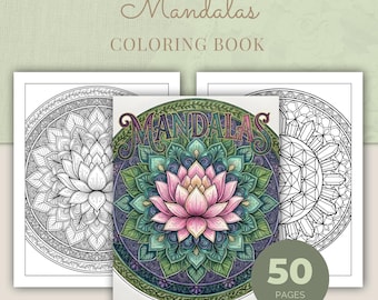 Libro para colorear Mandala, 50 páginas para colorear geométricas florales para adultos (descarga digital)