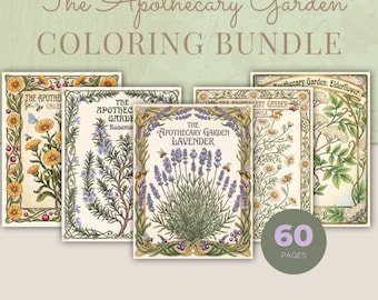 Apothecary Coloring Book Bundle, 5 Books, 60 Art Nouveau Printable Adult Coloring Pages PDF