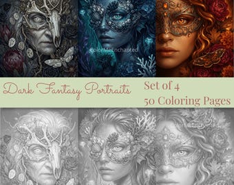 Dark Fantasy Grayscale Coloring Book, 50 Mystical Creatures Printable Adult Coloring Pages PDF