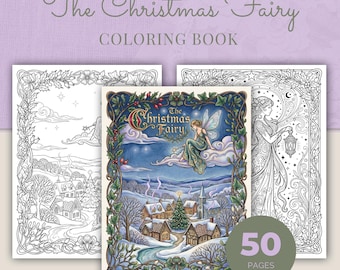 Libro para colorear de Navidad, Hada de la Aldea Navideña, 50 páginas para colorear para adultos estilo Art Nouveau (PDF)