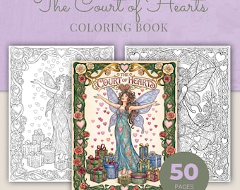 Valentine Coloring Book, Fairy Hearts & Roses, 50 Art Nouveau Printable Adult Coloring Pages PDF