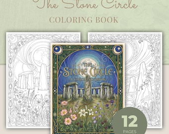 Stone Circle kleurboek, 12 art nouveau Keltische folklore afdrukbare kleurplaten pdf voor volwassenen