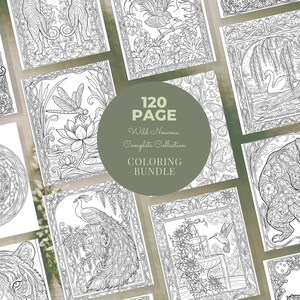 Peut inclure: Ensemble de pages &agrave; colorier en noir et blanc avec des illustrations d&eacute;taill&eacute;es d'animaux, de fleurs et de sc&egrave;nes naturelles. Les pages font partie du "Wild Nouveau Complete Collection Coloring Bundle" de 120 pages.