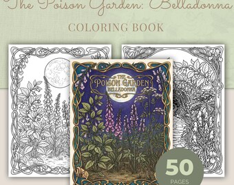 Halloween Malbuch, Poison Garden, 50 Jugendstil Botanische Ausmalseiten PDF zum Ausdrucken