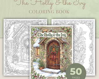 Christmas Coloring Book, Holly & Ivy, 50 Art Nouveau Botanical Printable Adult Coloring Pages PDF