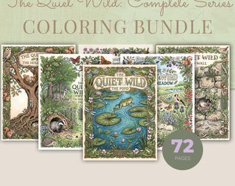 Wildlife Coloring Book Bundle, 6 Books, 72 Cottagecore Nature Habitat Printable Adult Coloring Pages PDF