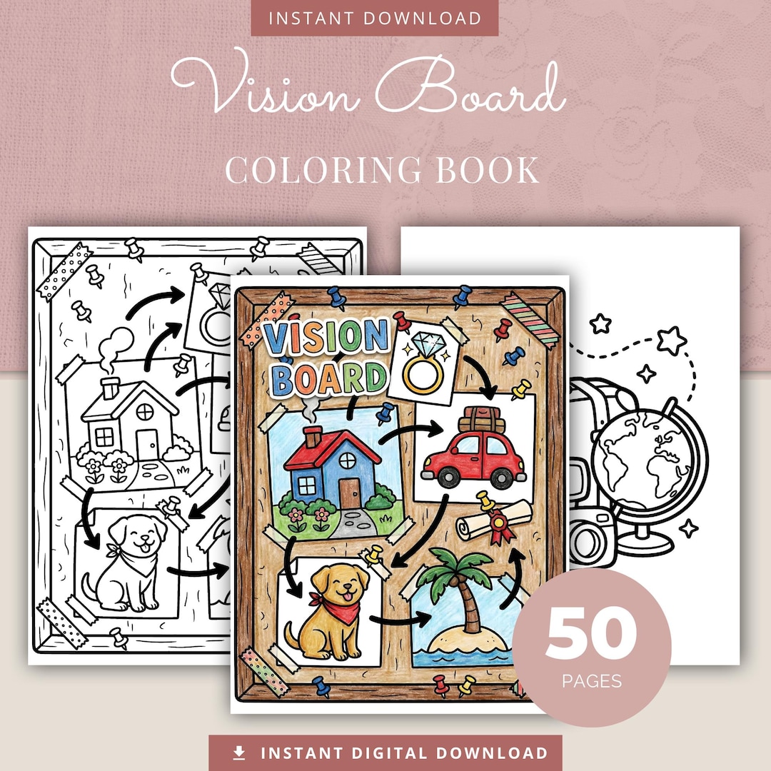 Vision Board Coloring Book, 50 Simple Goals, Dream Life Art (PDF) - Etsy