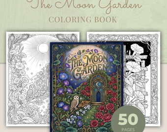Celestial Coloring Book, Moon Garden, 50 Art Nouveau Printable Adult Coloring Pages PDF