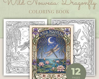 Libelle kleurboek, 12 art nouveau etherische afdrukbare kleurplaten pdf voor volwassenen