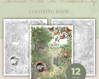 Woodland Coloring Book, 12 Cottagecore Nature Printable Adult Coloring Pages PDF
