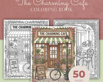 Libro para colorear Hygge Cafe, 50 páginas para colorear imprimibles para adultos con temática de cafetería relajante (PDF).