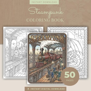 Steampunk Coloring Book, 50 Intricate Animal Airship Printable Adult Coloring Pages PDF