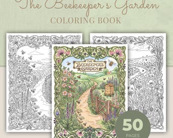Beekeeper Coloring Book, The Beekeeper's Garden, 50 Art Nouveau Botanical Printable Adult Coloring Pages PDF