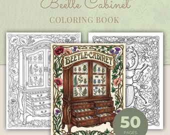 Beetle Coloring Book, 50 Art Nouveau Cabinet of Curiosities Printable Adult Coloring Pages PDF
