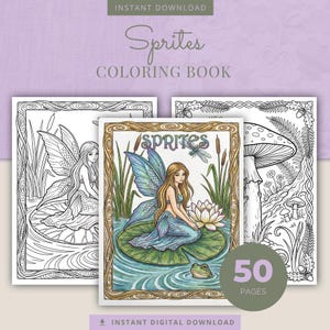 Sprites Coloring Book, 50 Nature Spirits, Forest Guardians & Imps, Whimsical Fantasy Creatures, Stress Relief Activity, Instant Download
