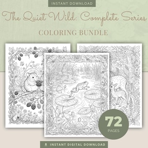 Wildlife Coloring Book Bundle, 6 Books, 72 Cottagecore Nature Habitat Printable Adult Coloring Pages PDF image 2