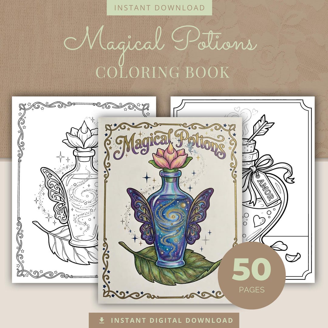 Magical Potion Coloring Book, 50 Witchy Alchemy Printable Adult ...