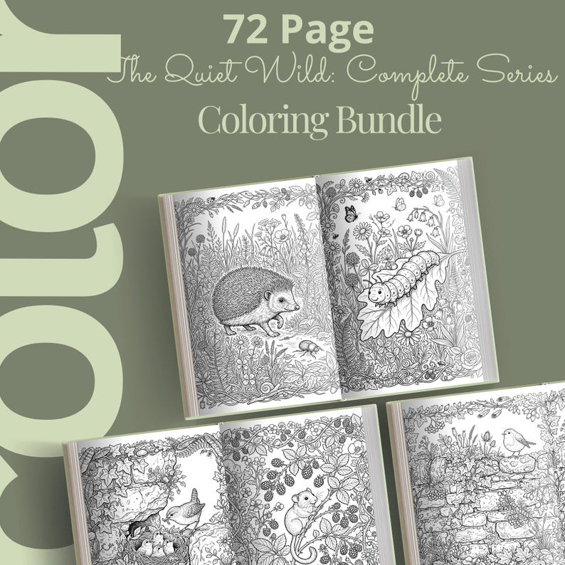Wildlife Coloring Book Bundle, 6 Books, 72 Cottagecore Nature Habitat Printable Adult Coloring Pages PDF image 7