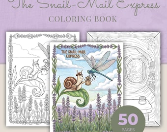 Snail Mail Coloring Book, 50 Whimsical Vintage Stationery Printable Adult Coloring Pages PDF