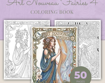 Fairy Coloring Book, Spirit World Fairies, 50 Art Nouveau Printable Adult Coloring Pages PDF