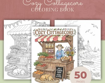Cozy Cottagecore Coloring Book, 50 Whimsical Garden Printable Adult Coloring Pages PDF