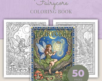 Fairycore Coloring Book, 50 Enchanted Woodland Fairy Printable Adult Coloring Pages PDF