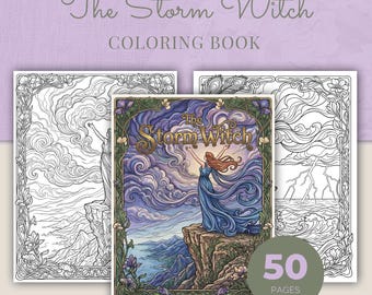 Witch Coloring Book, The Storm Witch, 50 Art Nouveau Fantasy Printable Adult Coloring Pages PDF