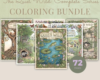 Wildlife Coloring Book Bundle, 6 Books, 72 Cottagecore Nature Habitat Printable Adult Coloring Pages PDF