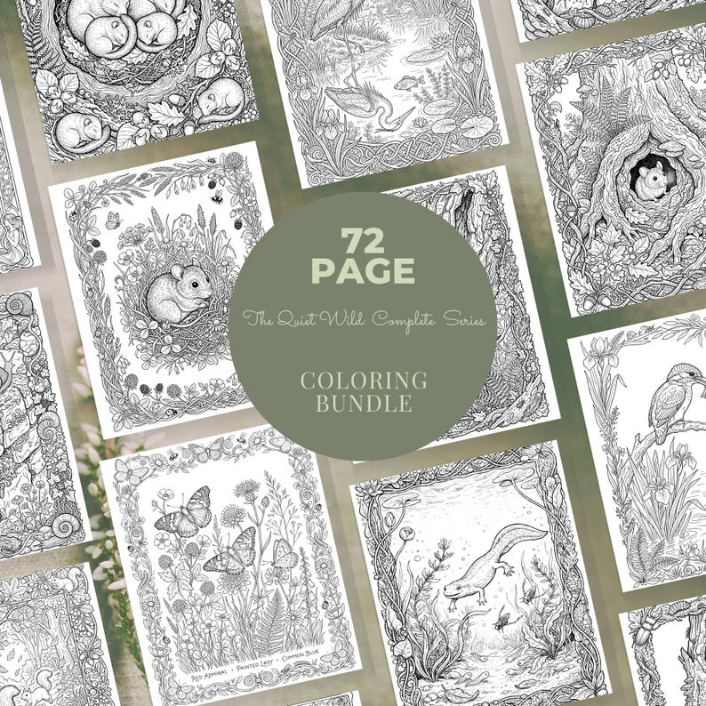 Wildlife Coloring Book Bundle, 6 Books, 72 Cottagecore Nature Habitat Printable Adult Coloring Pages PDF image 4