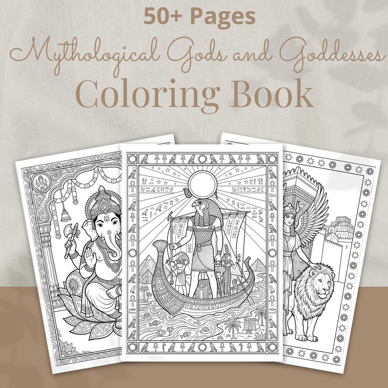 Mythology Coloring Book, 57 Greek Norse Egyptian Gods Printable Adult ...