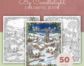 Hygge Coloring Book, By Candlelight, 50 Cozy Winter Cottagecore Printable Adult Coloring Pages PDF