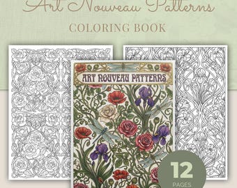 Muster Malbuch, 12 Komplizierte Jugendstil Ausmalseiten PDF zum Ausdrucken