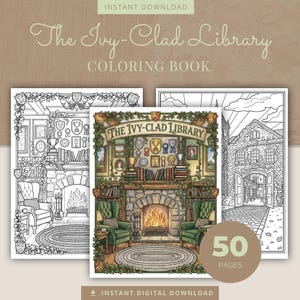 Ivy-Clad Library Coloring Book, 50 Scenes of Dark Academia (Printable PDF)