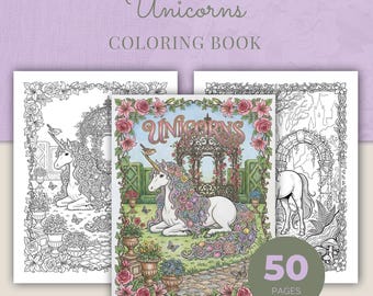 Unicorn Coloring Book, 50 Intricate Fantasy Printable Adult Coloring Pages PDF