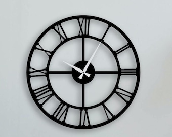 Oversized Ornate Roman Numeral Metal Wall Clock, Silent Classic Wall Clock, Decorative Open Frame Wall Decor, Large Statement Clock Gift
