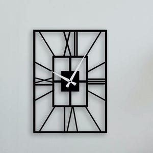 Rectangular Geometric Metal Clock with Square Center, Silent Modern Industrial Design, Large Minimal Statement Decor
