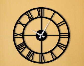 Oversized Roman Numeral Metal Wall Clock, Silent Modern Minimalist Decor