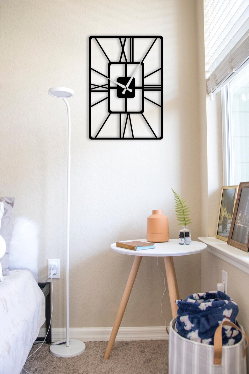 Rounded Rectangle Clock Rounded Rectangular Geometric Metal Clock, Silent Modern Industrial ...