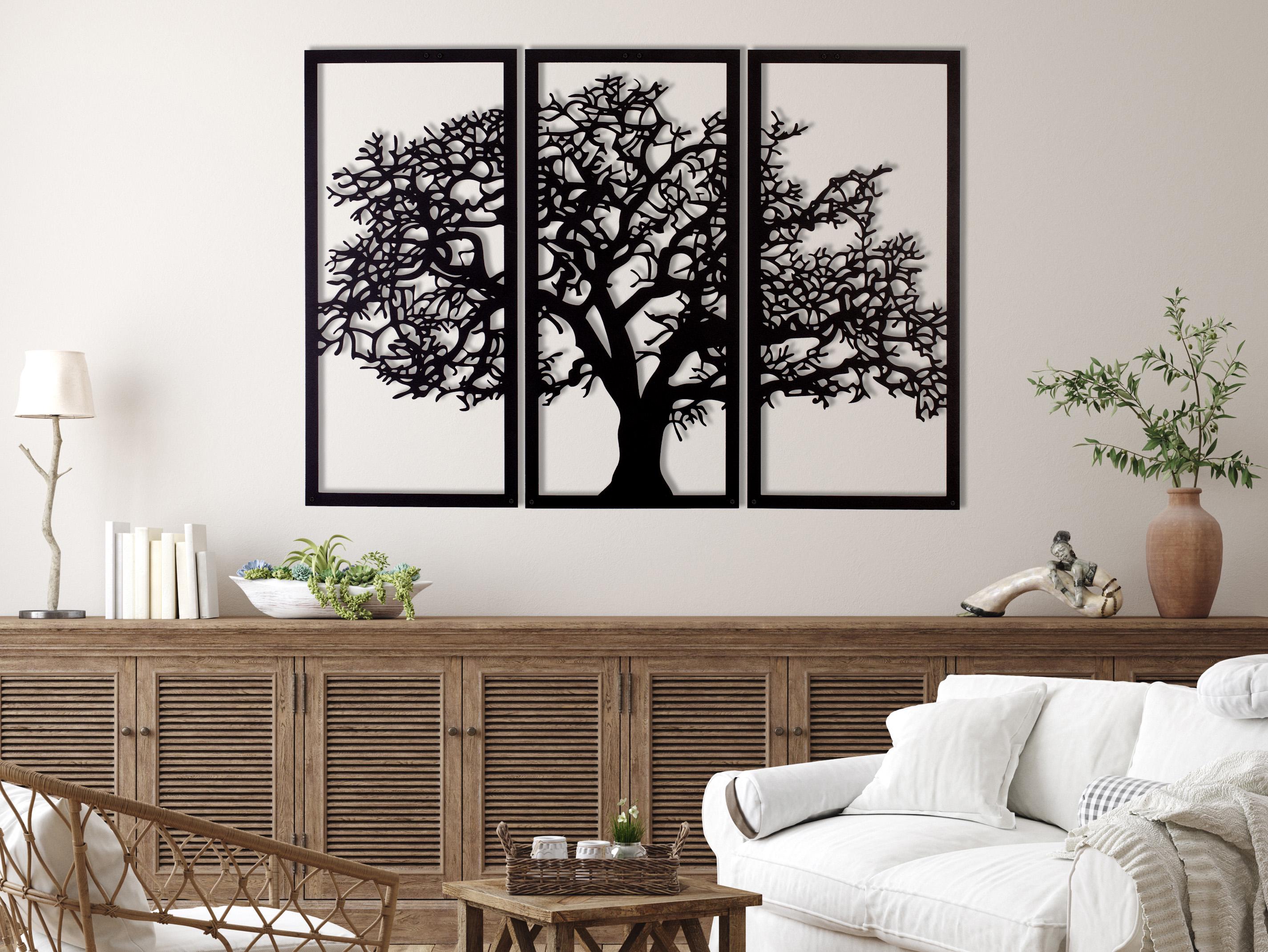 Tree of Life Metal Wall Art Set of 3, Large Triptych Wall Decor, Modern ...