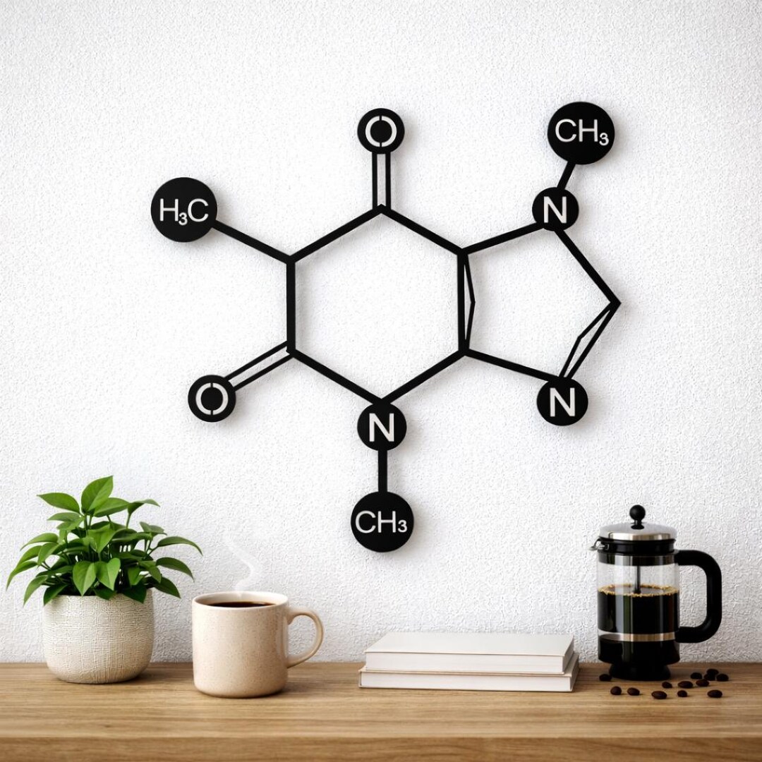 Caffeine Molecule Metal Wall Art, Coffee Chemistry Decor, Science Wall ...