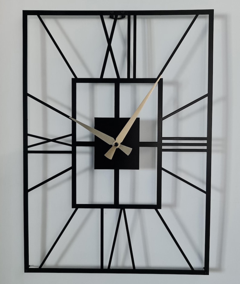 Rectangular Geometric Metal Clock With Square Center, Silent Modern ...