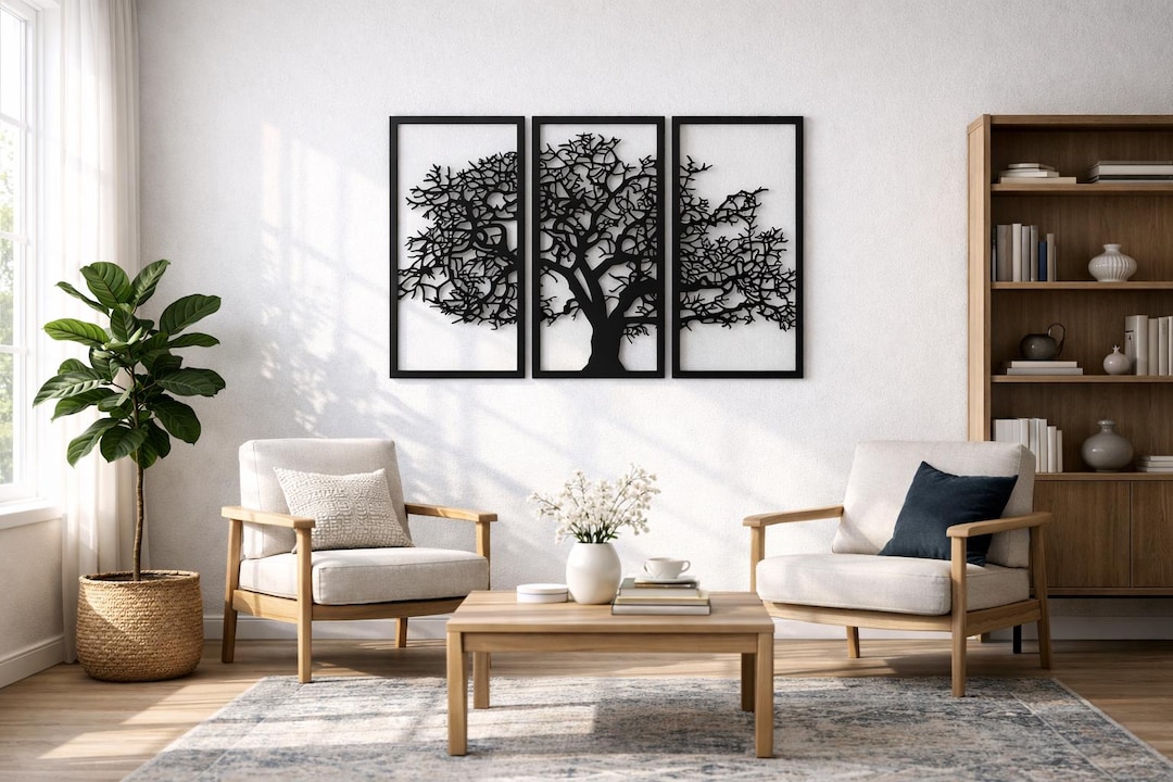Tree of Life Metal Wall Art Set of 3, Large Triptych Wall Decor, Modern ...