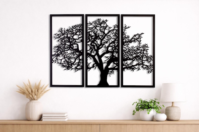 Tree of Life Metal Wall Art Set of 3, Large Triptych Wall Decor, Modern ...