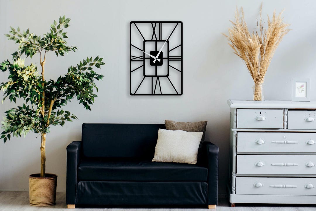 Rounded Rectangle Clock Rounded Rectangular Geometric Metal Clock, Silent Modern Industrial ...